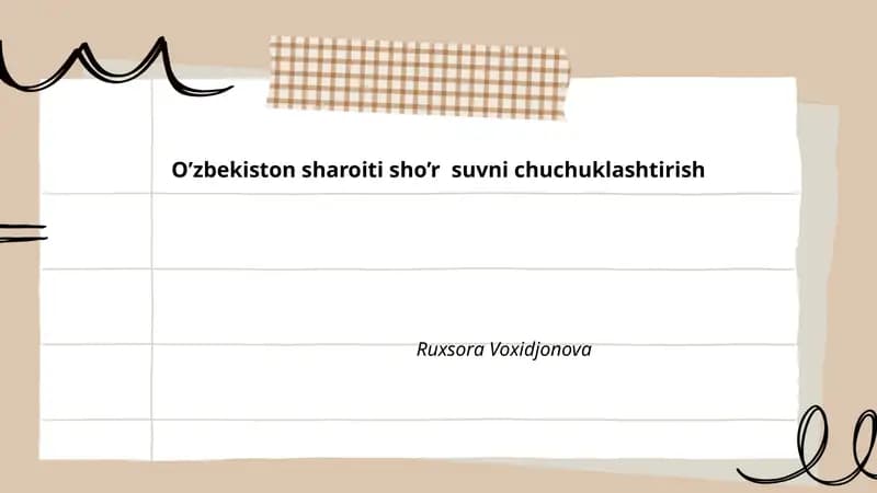 O'zbekiston sharoiti sho'r suvni chuchuklashtirish