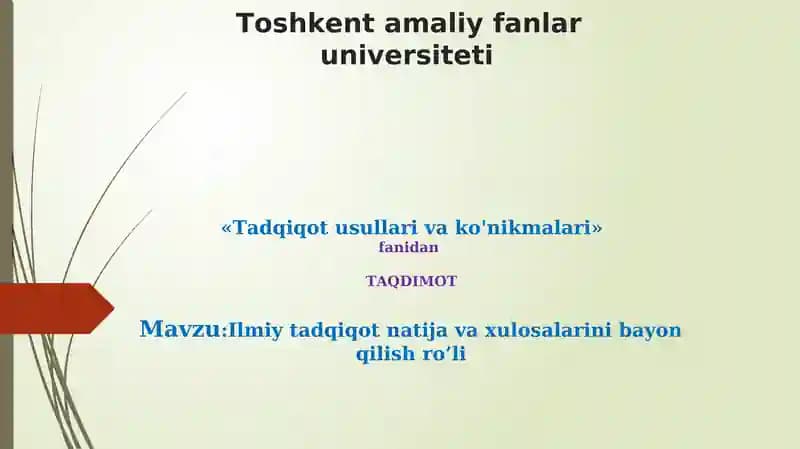 Tadqiqot usullari va ko'nikmalarini bayon qilish ro'li