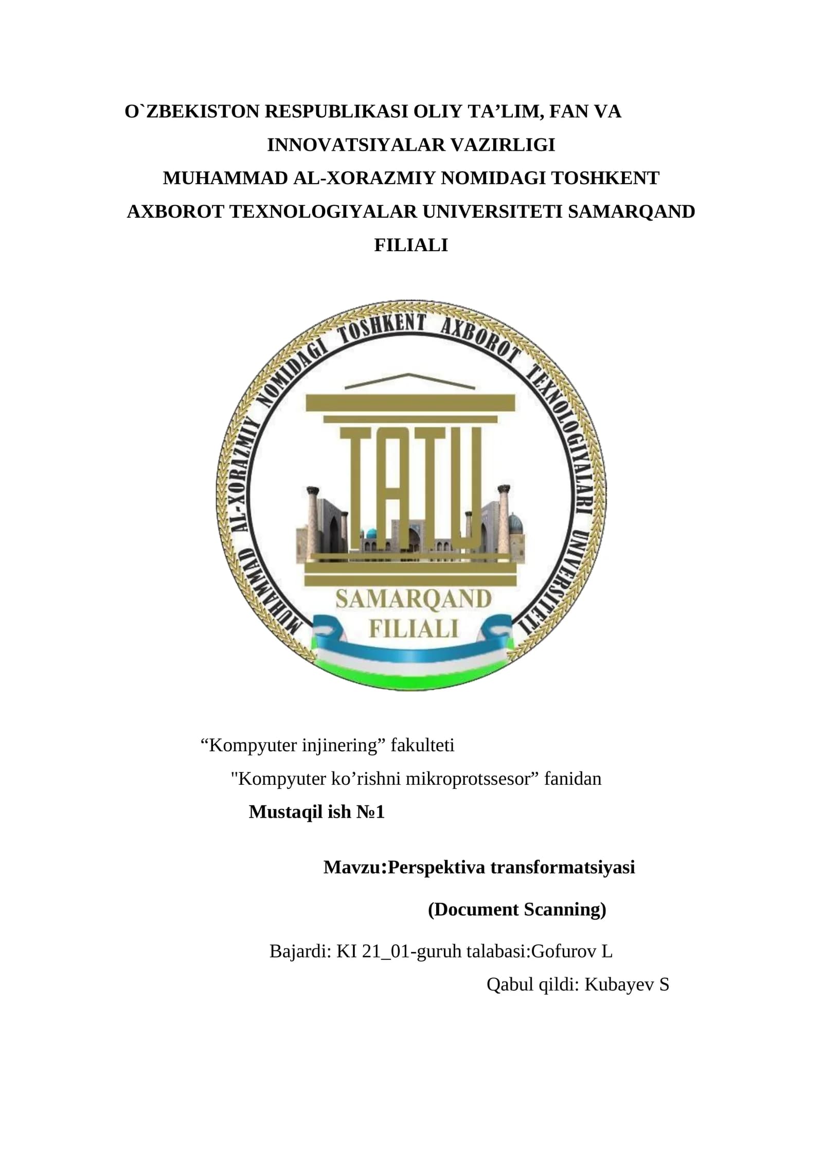 Perspektiva transformatsiyasi (Document Scanning)