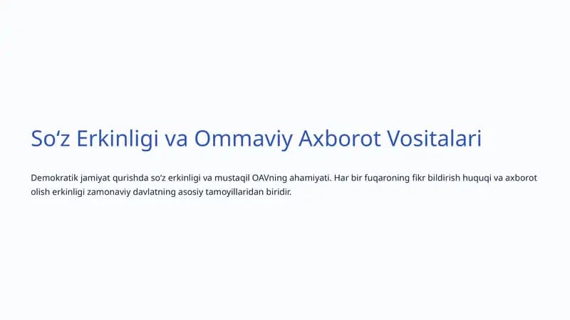 Soʻz Erkinligi va Ommaviy Axborot Vositalari