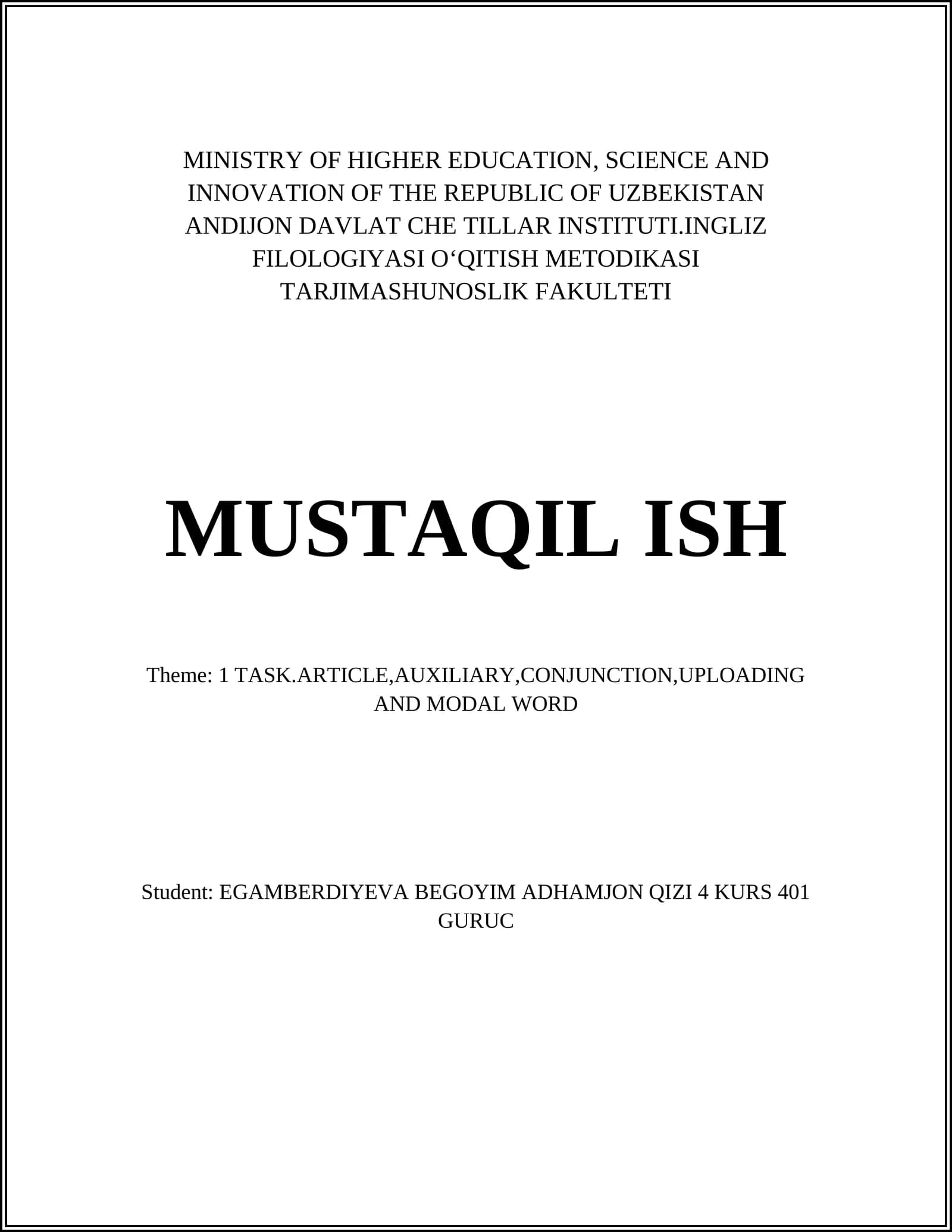 INGLIZ FILOLOGIYASI OʻQITISH METODIKASI TARJIMASHUNOSLIK FAKULTETI
