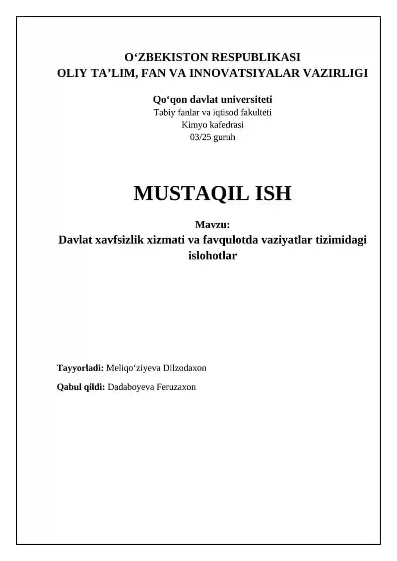 Davlat xavfsizlik xizmati va favqulotda vaziyatlar tizimidagi islohotlar