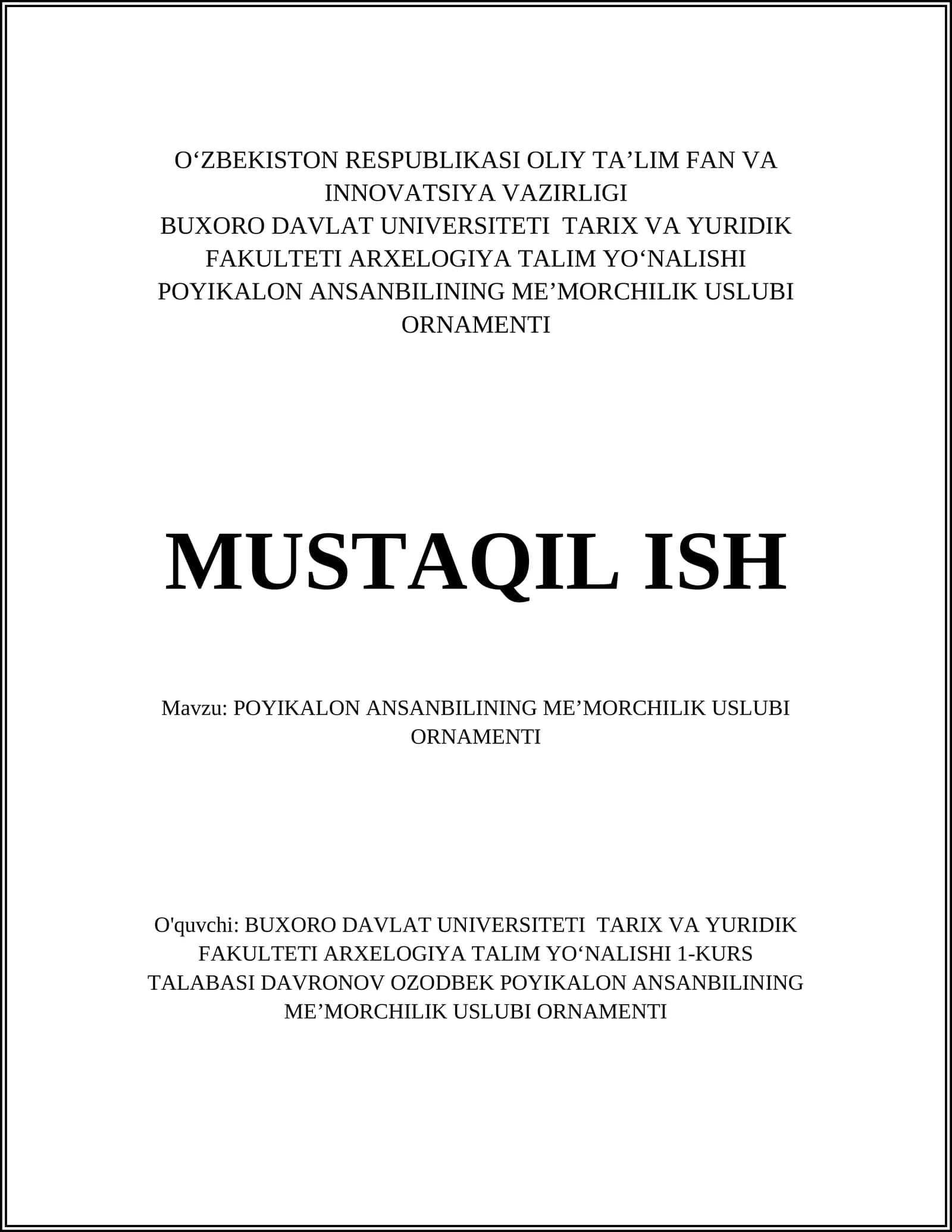 POYIKALON ANSANBILINING MEʼMORCHILIK USLUBI ORNAMENTI