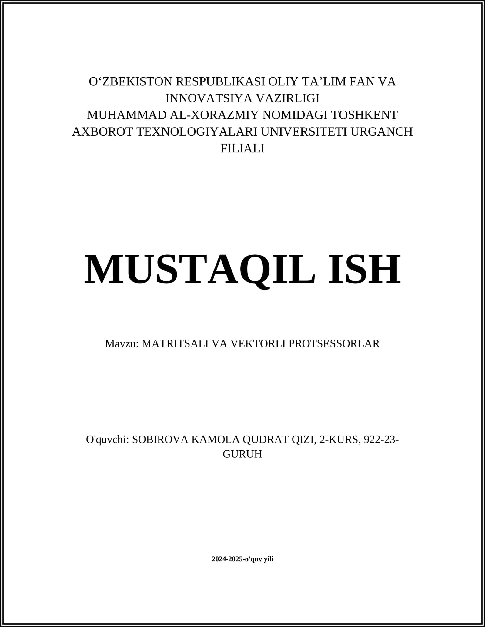 MATRITSALI VA VEKTORLI PROTSESSORLAR