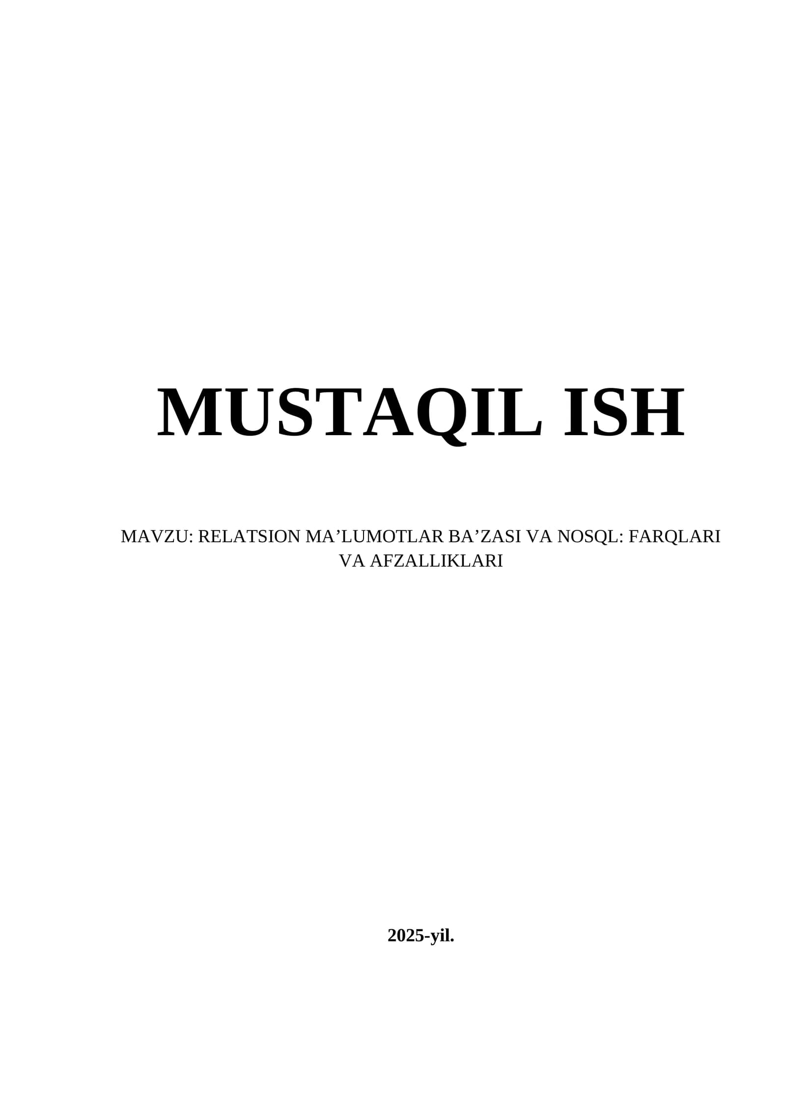 Ma'lumotlar bazasi va NoSQL