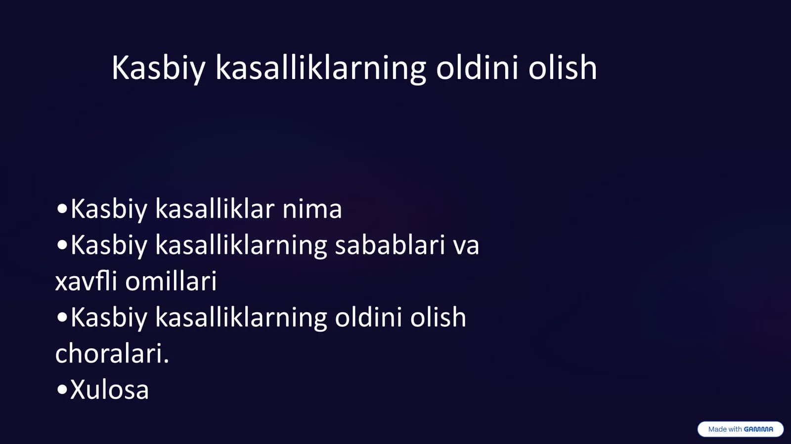 Kasbiy kasalliklarning oldini olish