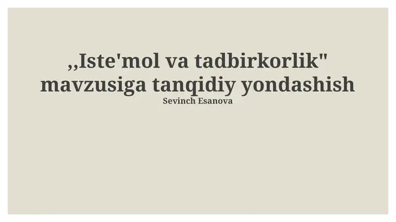 Iste'mol va tadbirkorlik