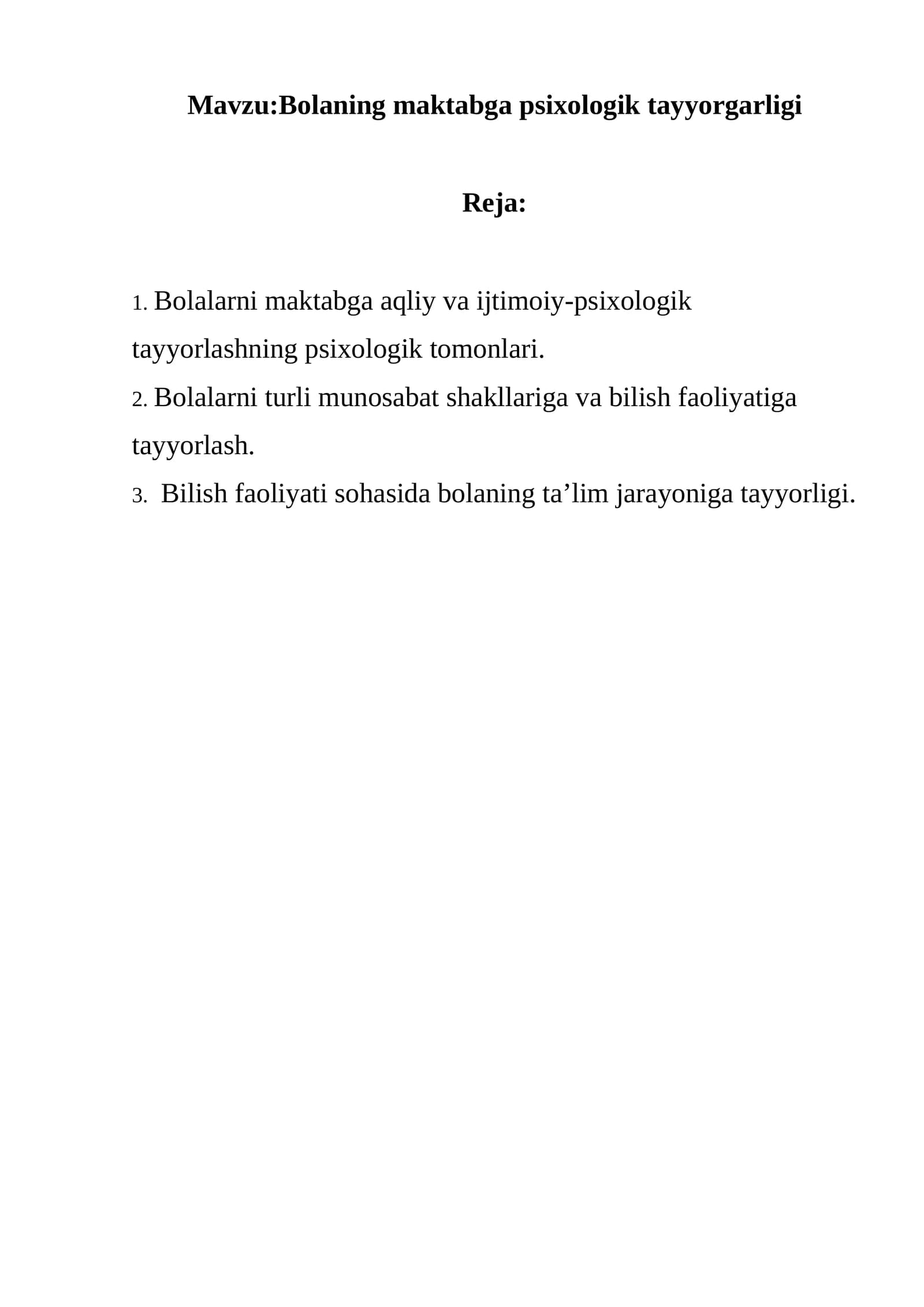 Bolaning maktabga psixologik tayyorgarligi