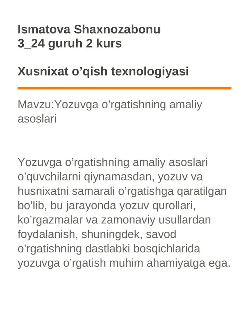 Yozuvga o’rgatishning amaliy asoslari