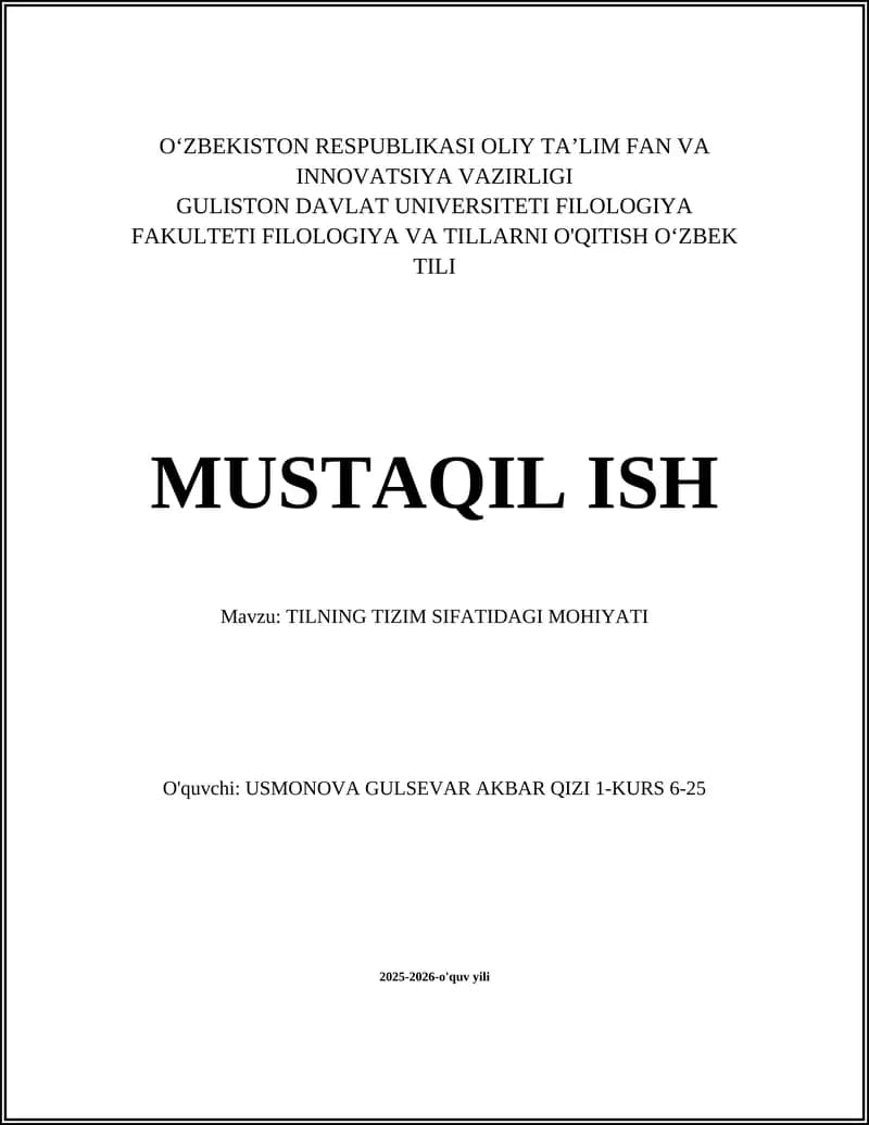 Tilning Tizim Sifatidagi Mohiyati