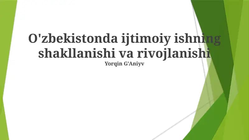 O'zbekistonda ijtimoiy ishning shakllanishi va rivojlanishi