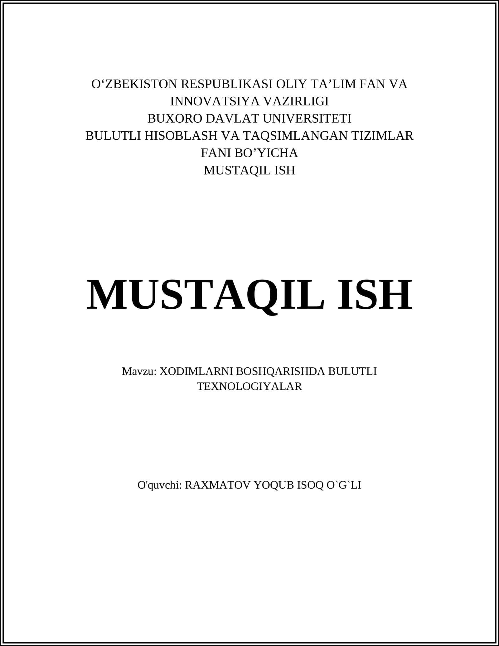 XODIMLARNI BOSHQARISHDA BULUTLI TEXNOLOGIYALAR