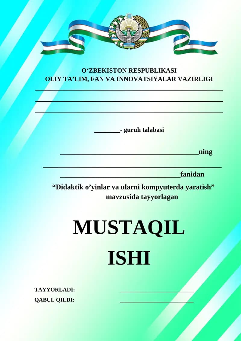 Didaktik o’yinlar va ularni kompyuterda yaratish