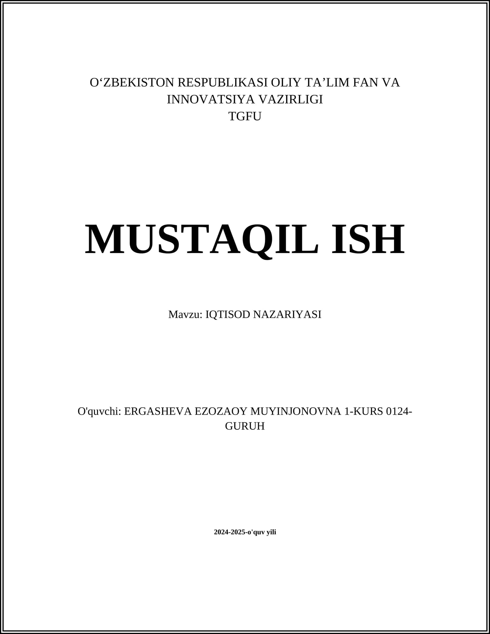 IQTISOD NAZARIYASI