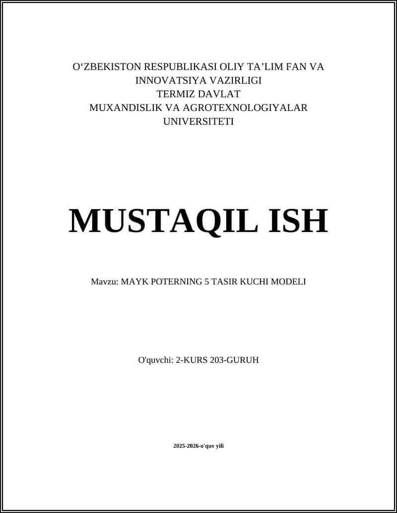 Mayk Poterning 5 taʼsir kuchi modeli
