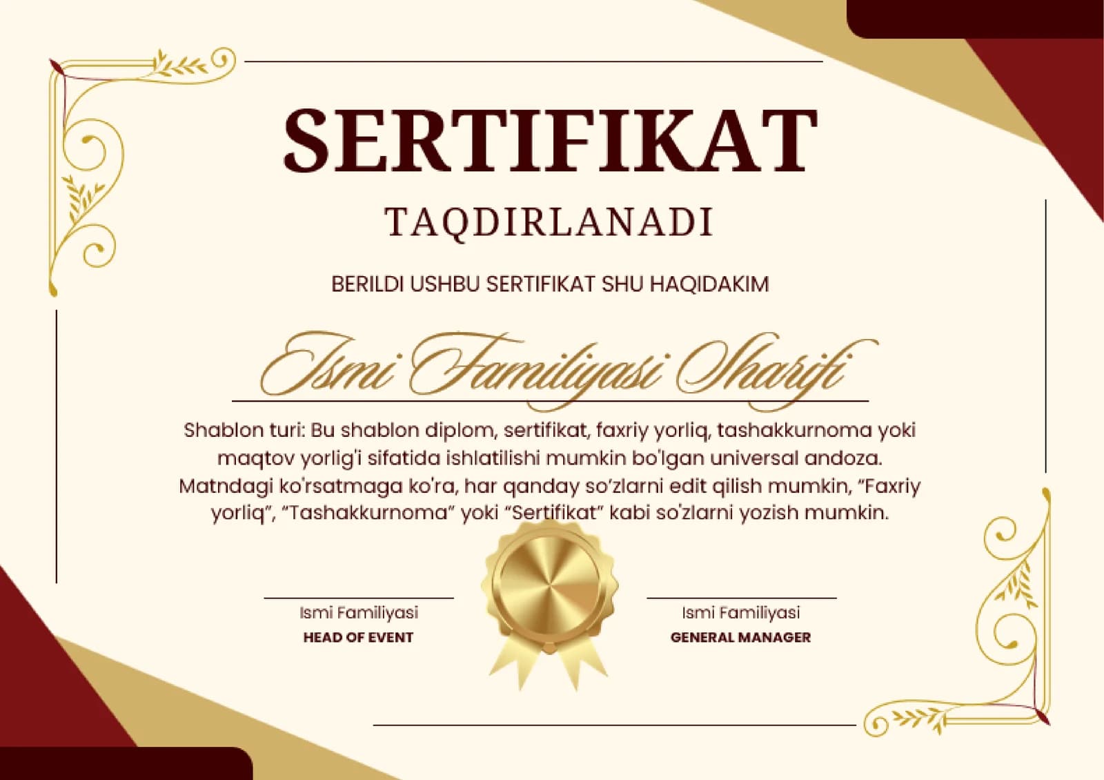Shablon SERTIFIKAT