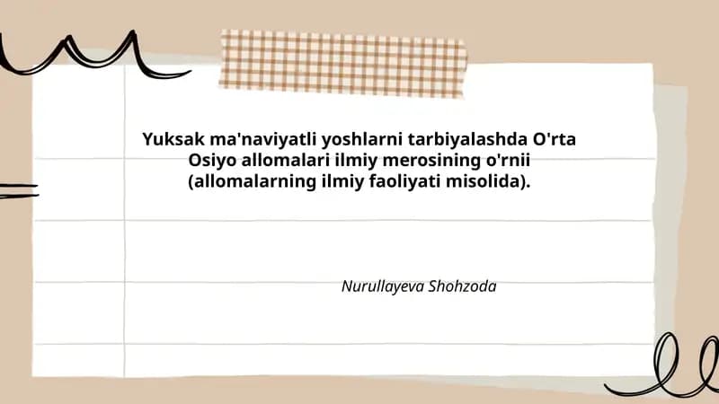 O'rta Osiyo Allomalari Ilmiy Merosi Tarbiyalash