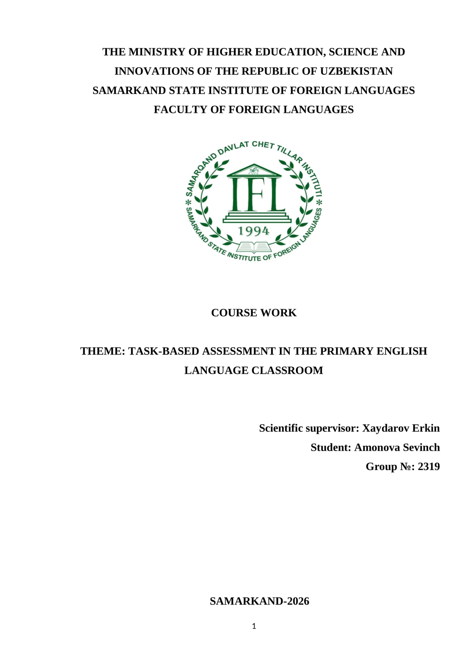 THEME: TASK-BASED ASSESSMENT IN THE PRIMARY ENGLISH LANGUAGE CLASSROOM