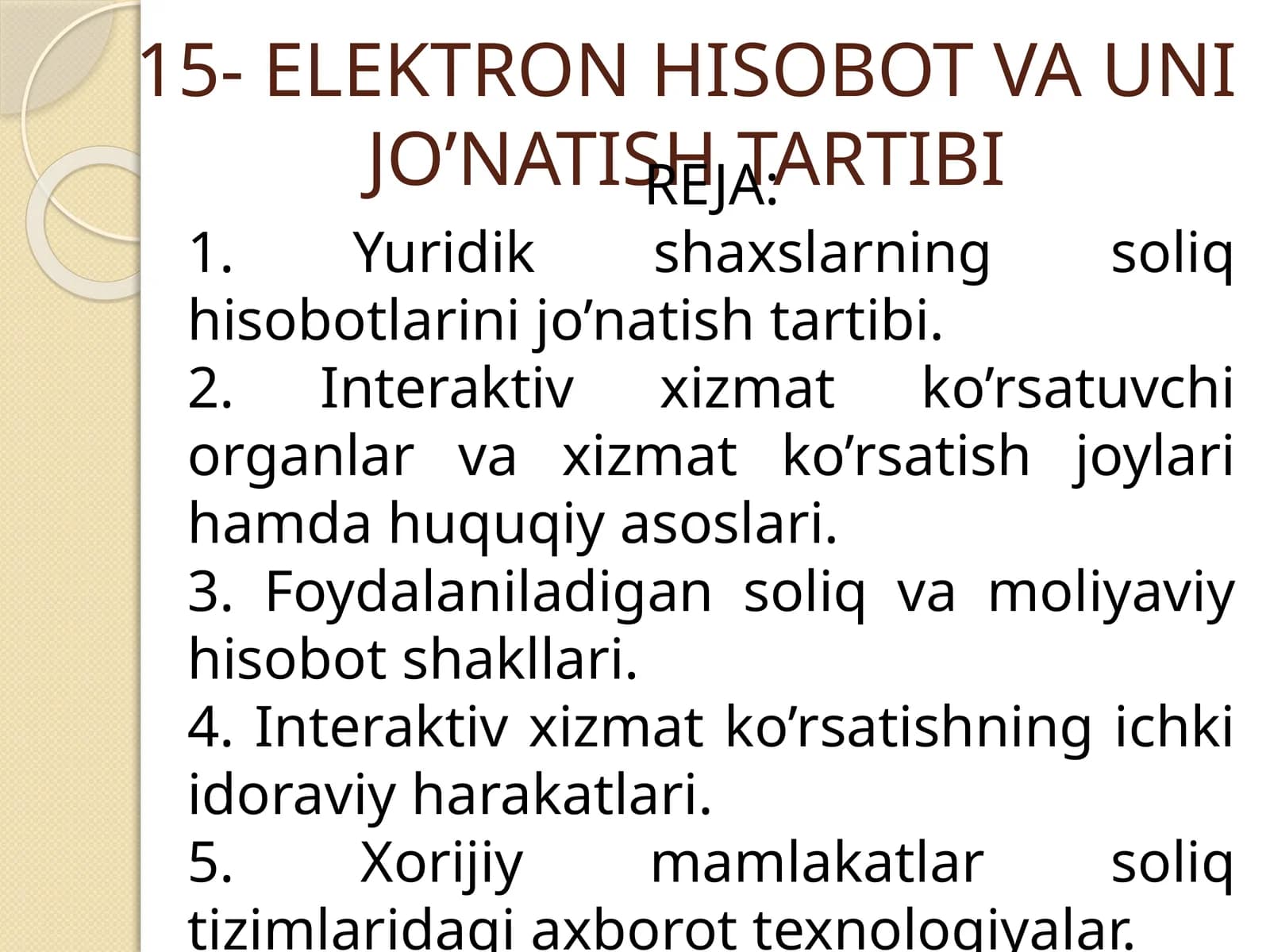 ELEKTRON HISOBOT VA UNI JO’NATISH TARTIBI