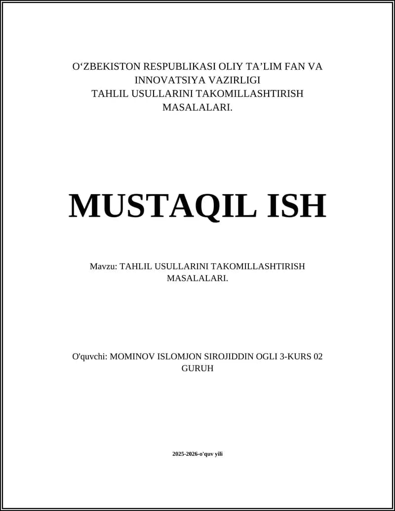 Statistik tahlil usullarini takomillashtirish