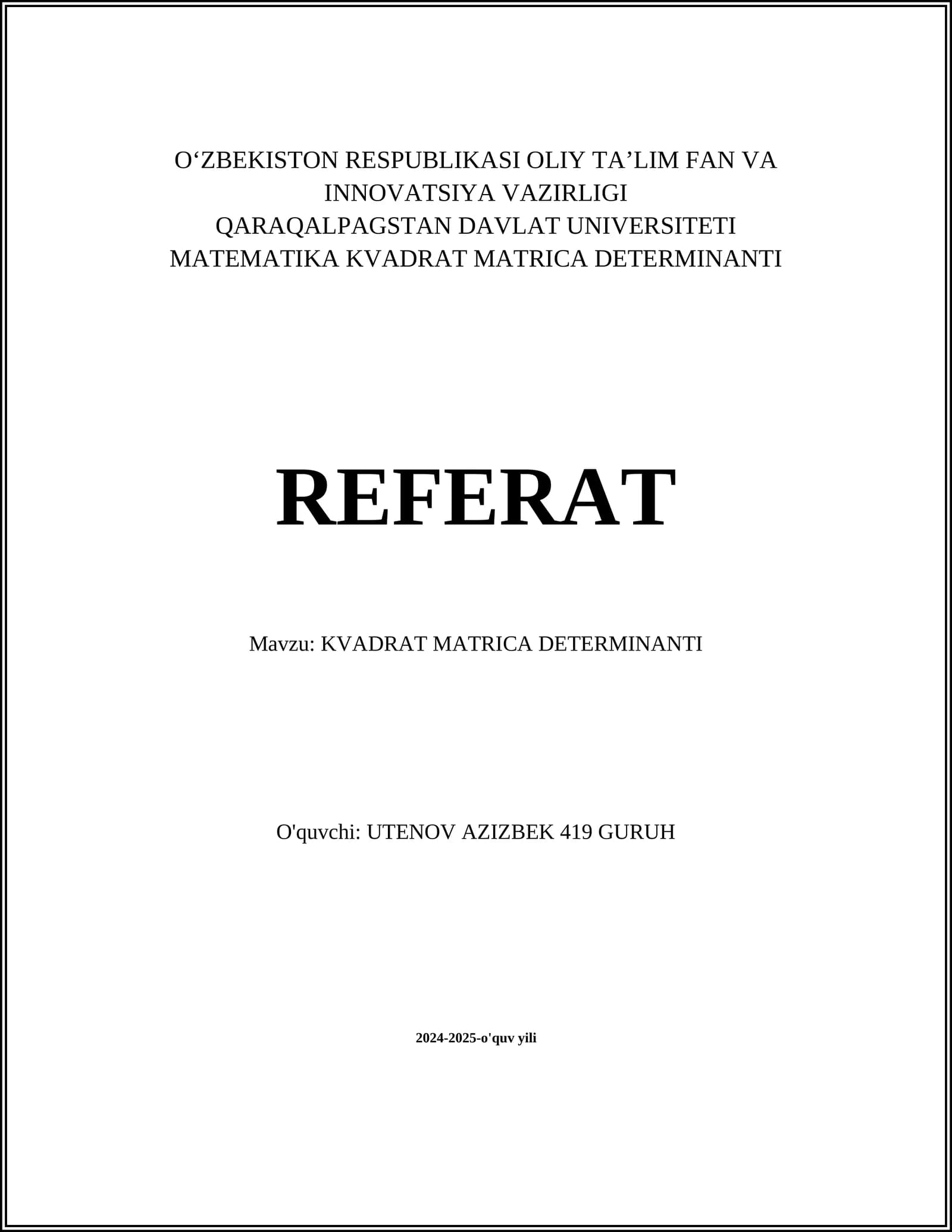 KVADRAT MATRICA DETERMINANTI