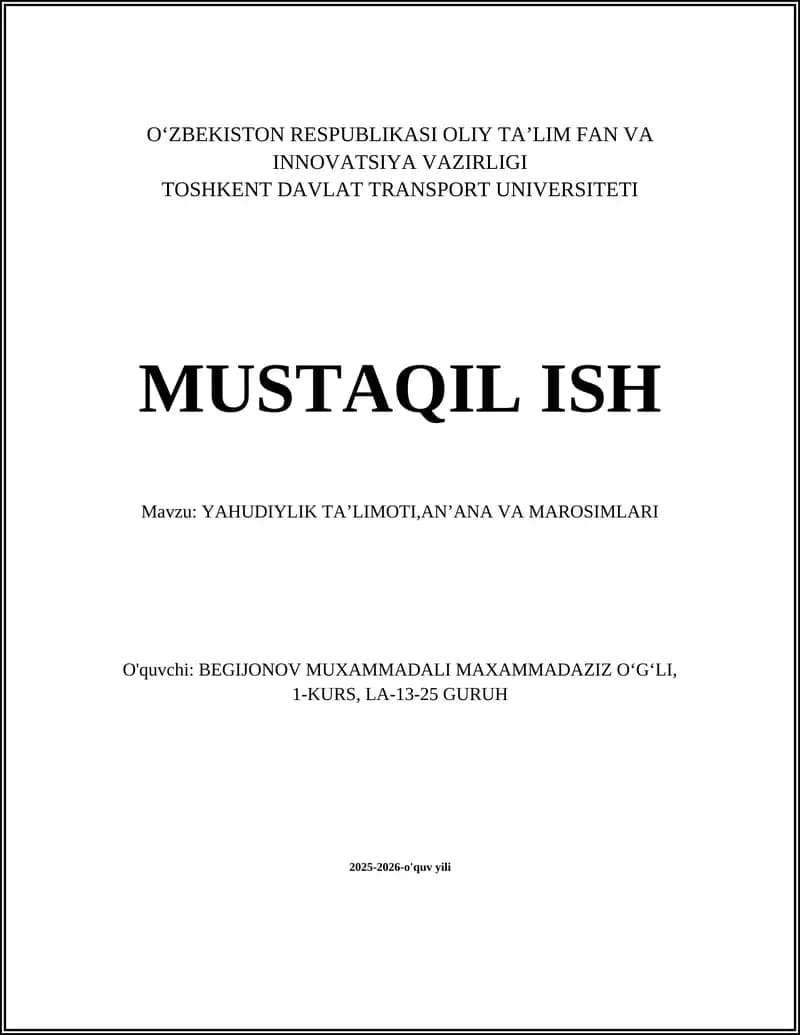 YAHUDIYLIK TAʼLIMOTI,ANʼANA VA MAROSIMLARI