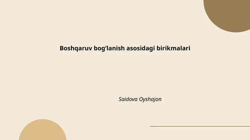 Boshqaruv bogʻlanish asosidagi birikmalari