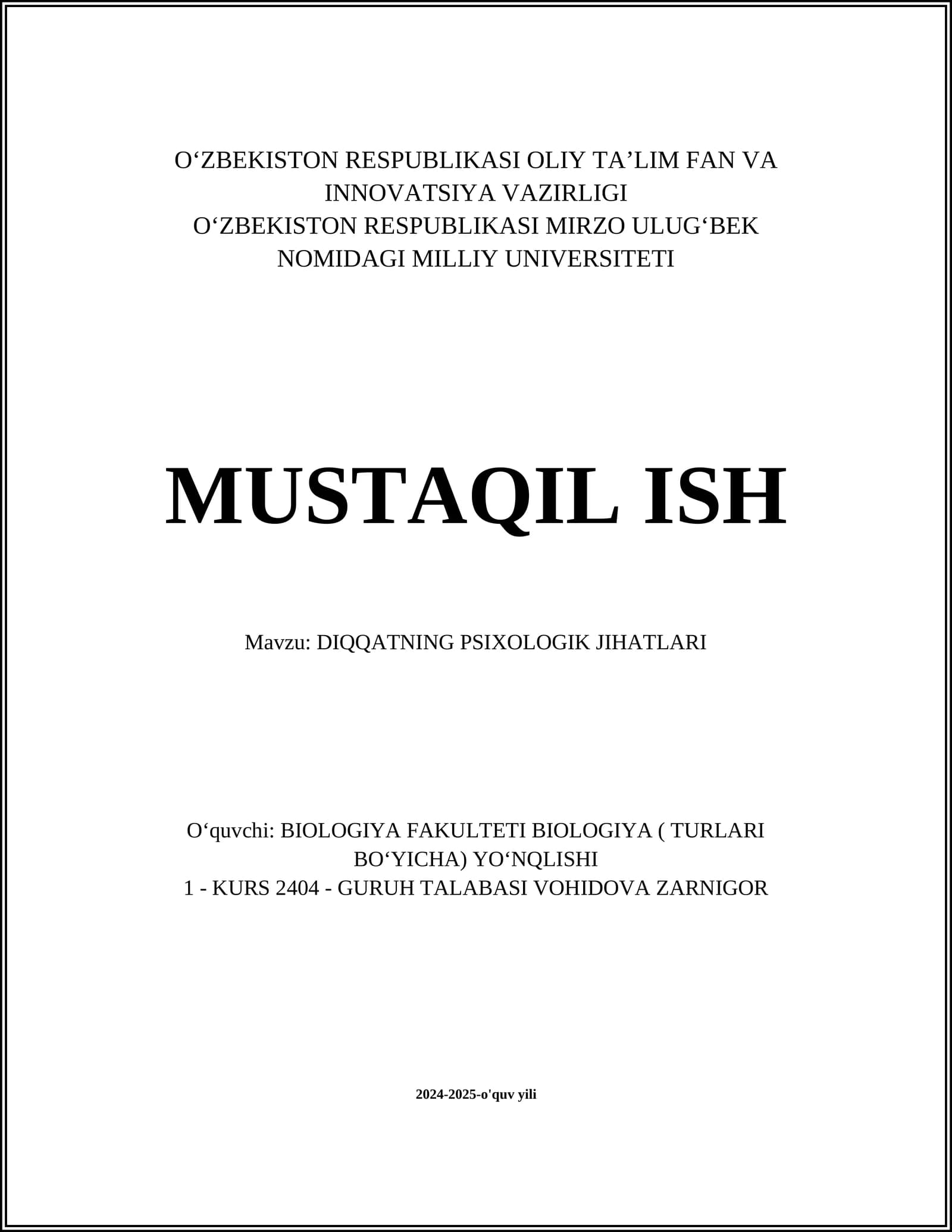 DIQQATNING PSIXOLOGIK JIHATLARI