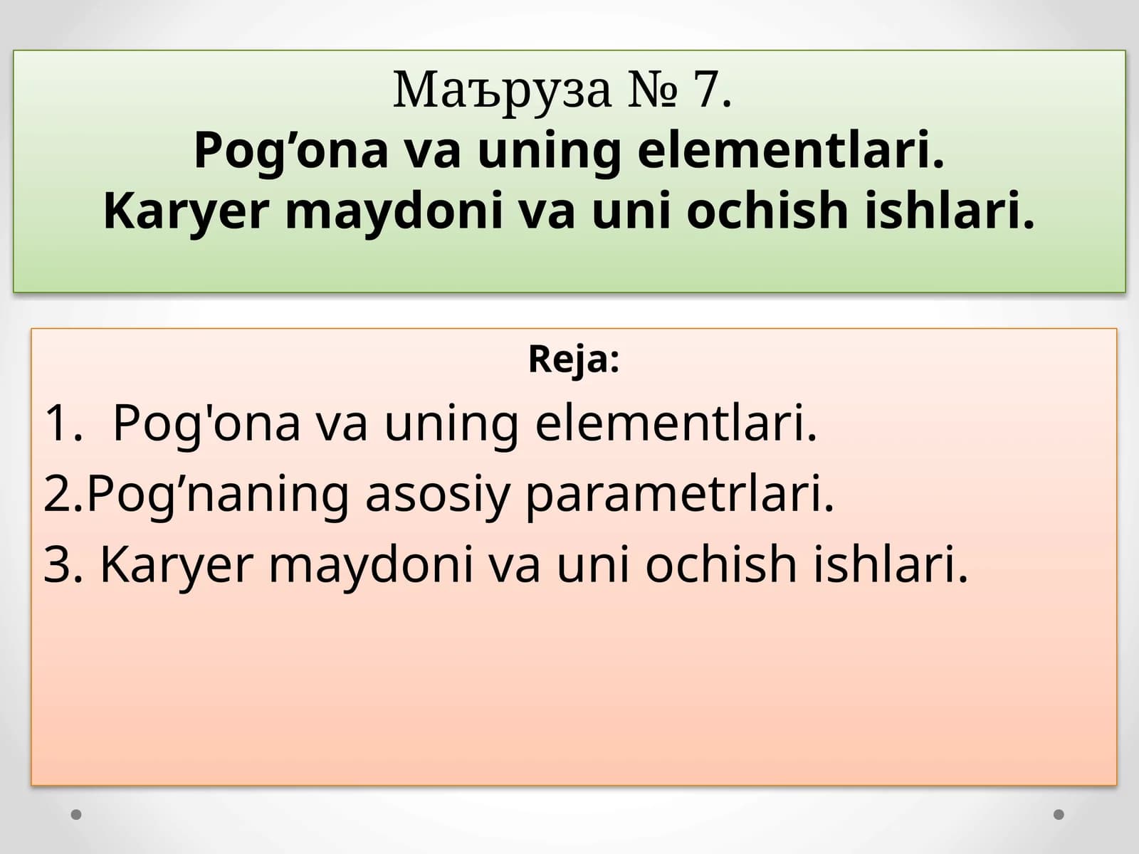 Pog'ona va uningelementlari.Karyer maydoni va uni ochishishlari