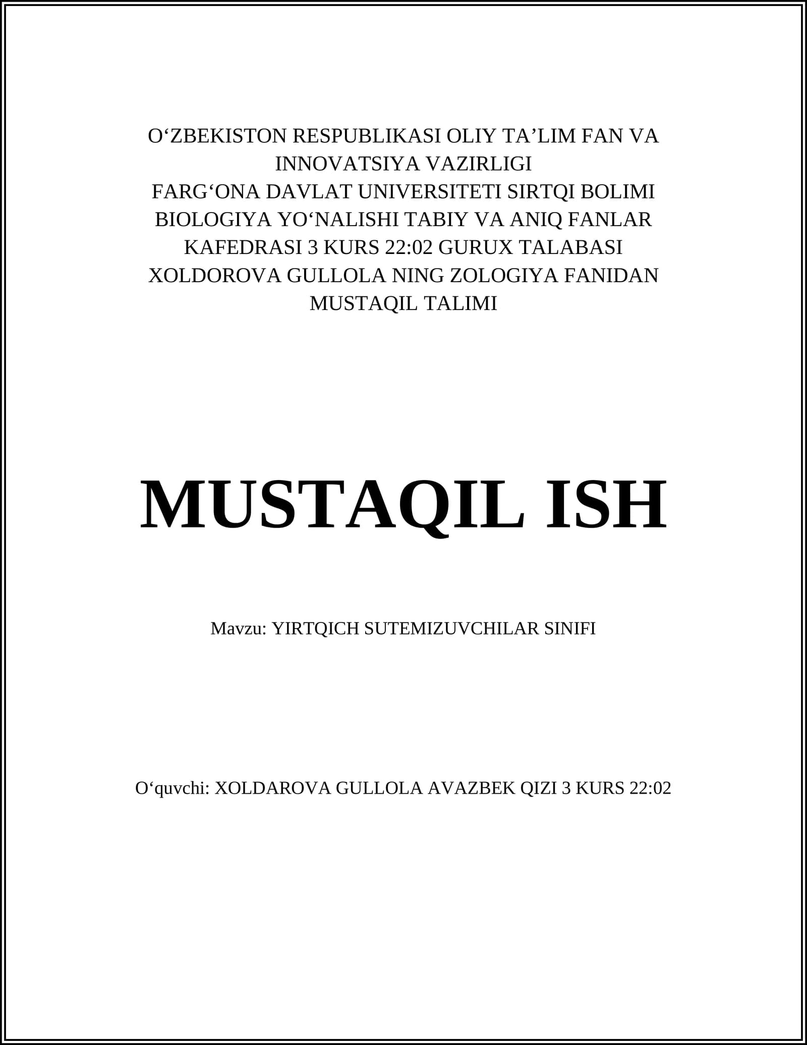YIRTQICH SUTEMIZUVCHILAR SINIFI