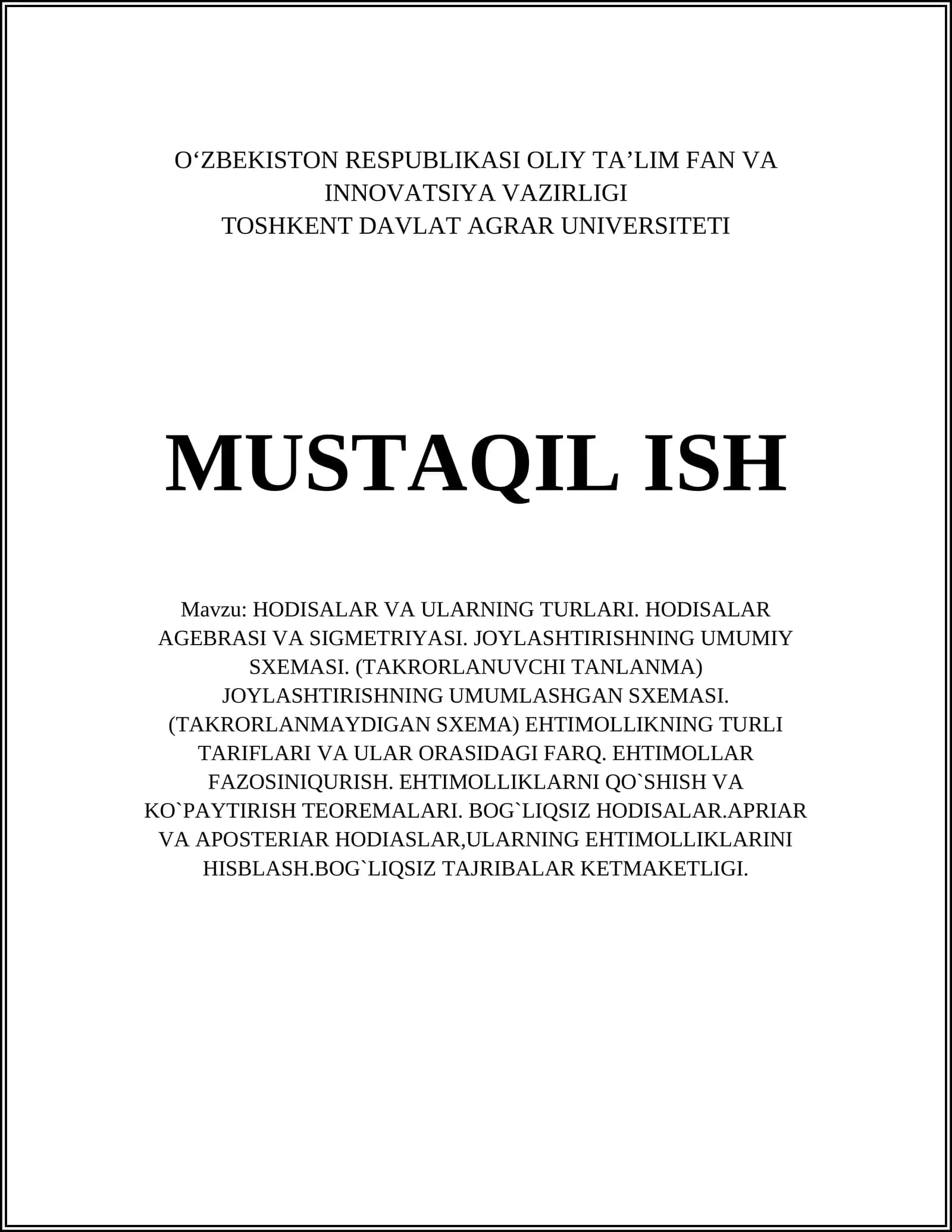 Hodisalar va ularning turlari