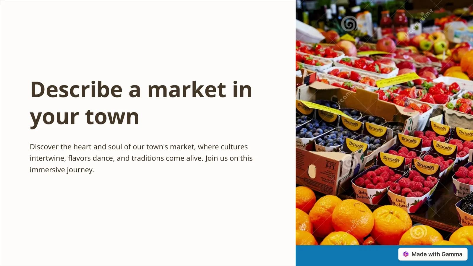Describe a market in your town