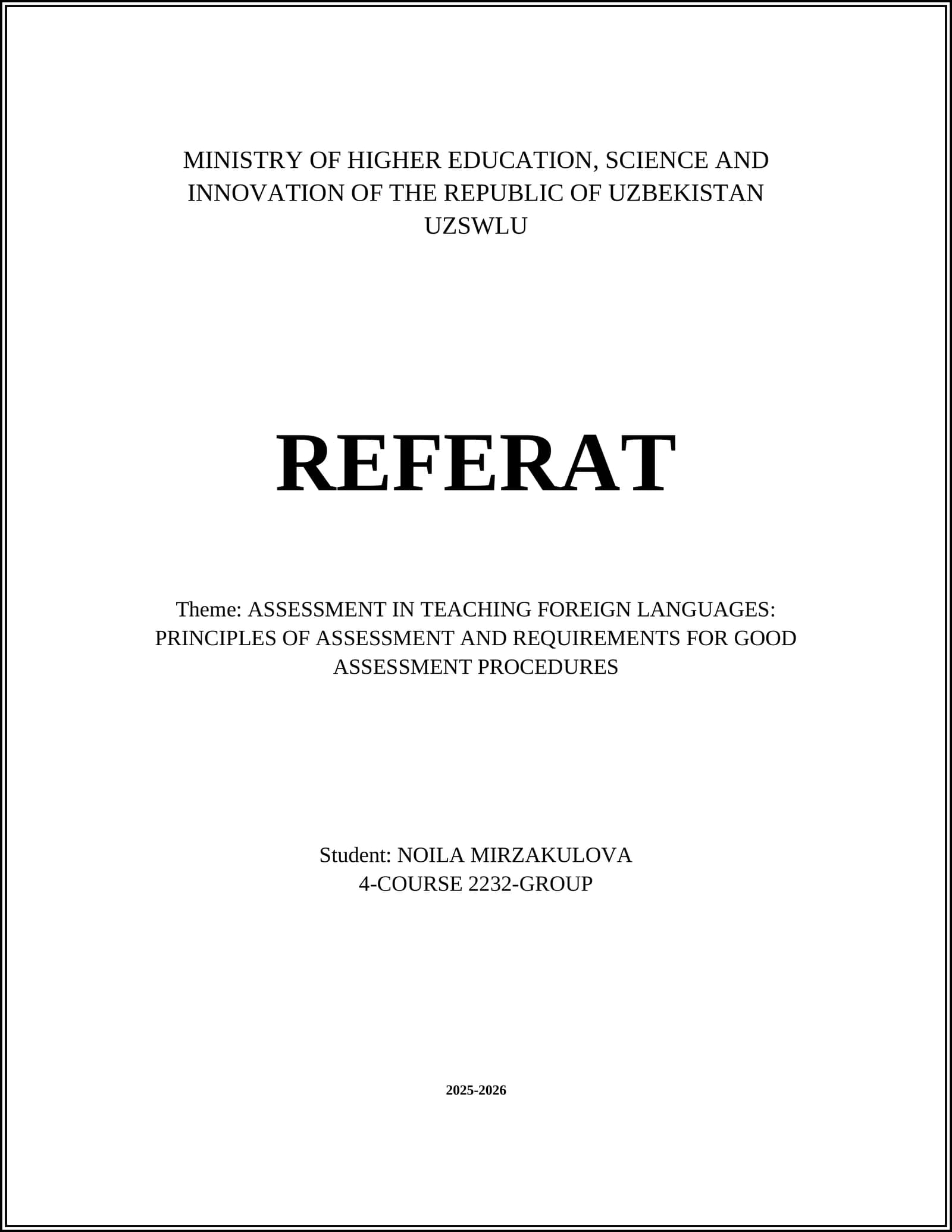 ASSESSMENT IN TEACHING FOREIGN LANGUAGES