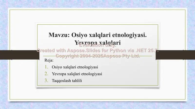 Osiyo xalqlari etnologiyasi. Yevropa xalqlari