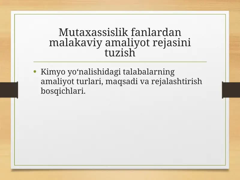 Mutaxassislik fanlardan malakaviy amaliyot rejasini tuzish