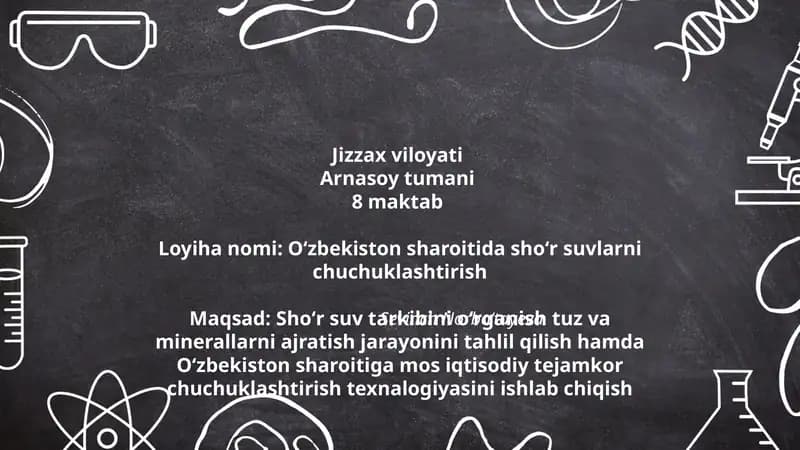 Oʻzbekiston sharoitida shoʻr suvlarni chuchuklashtirish