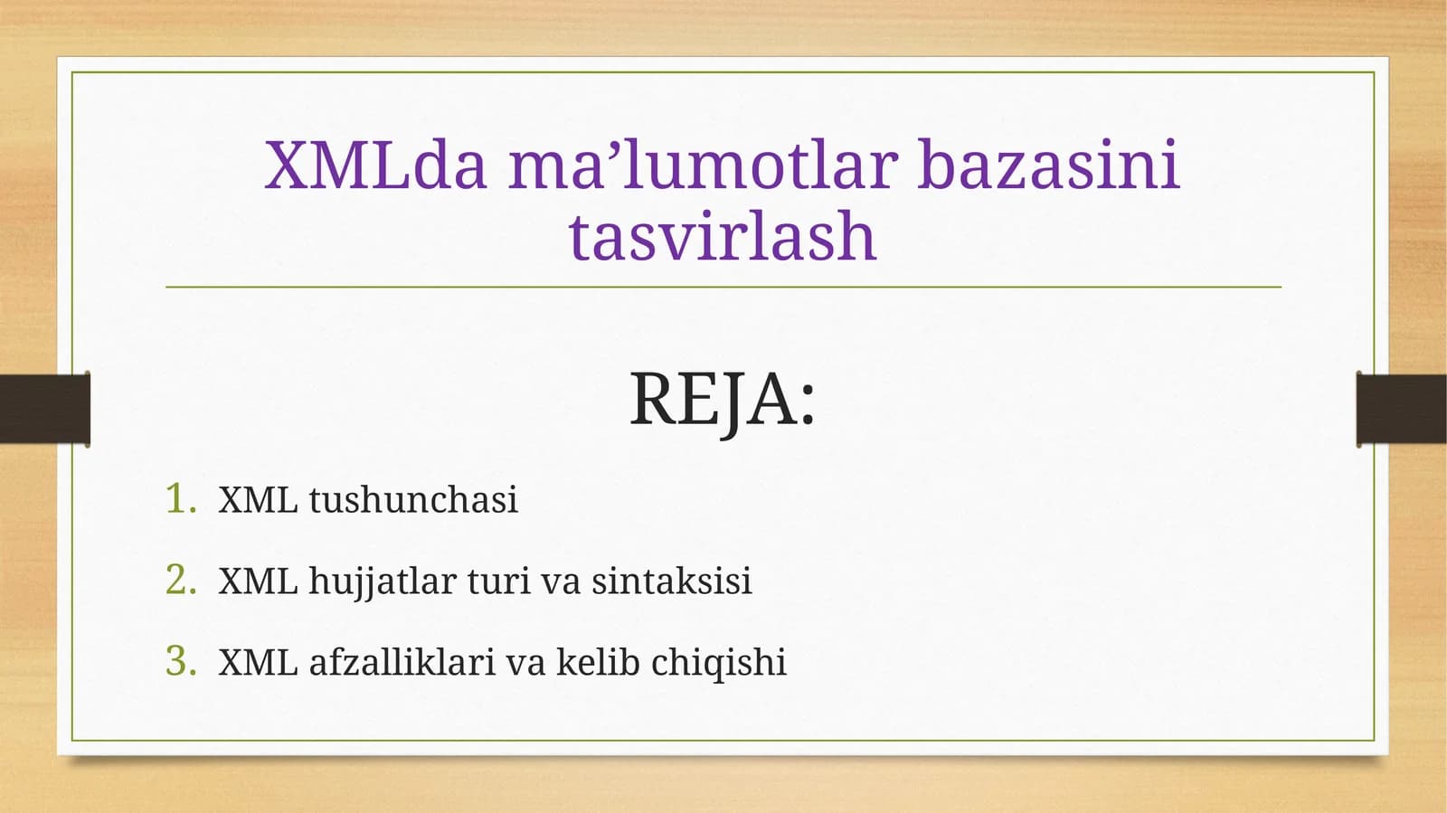XMLdama’lumotlarbazasini tasvirlash