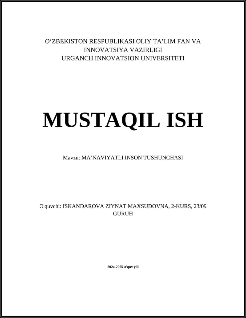 MAʼNAVIYATLI INSON TUSHUNCHASI