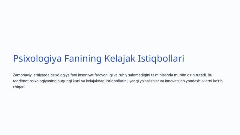 Psixologiya Fanining Kelajak Istiqbollari