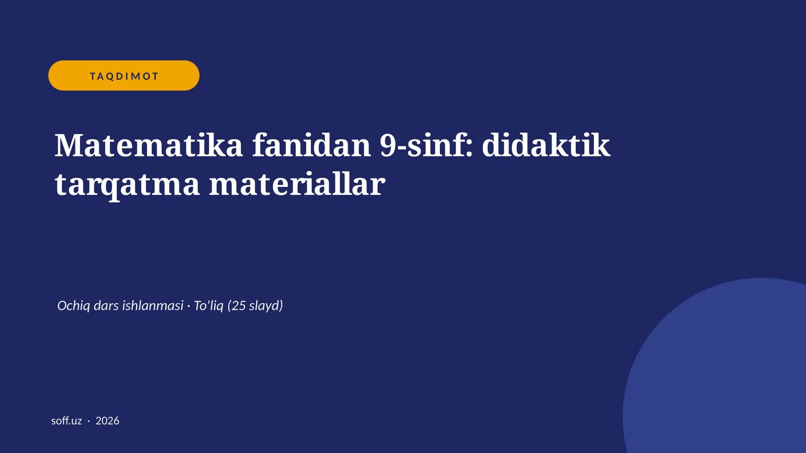 Matematika fanidan 9-sinf: didaktik tarqatma materiallar