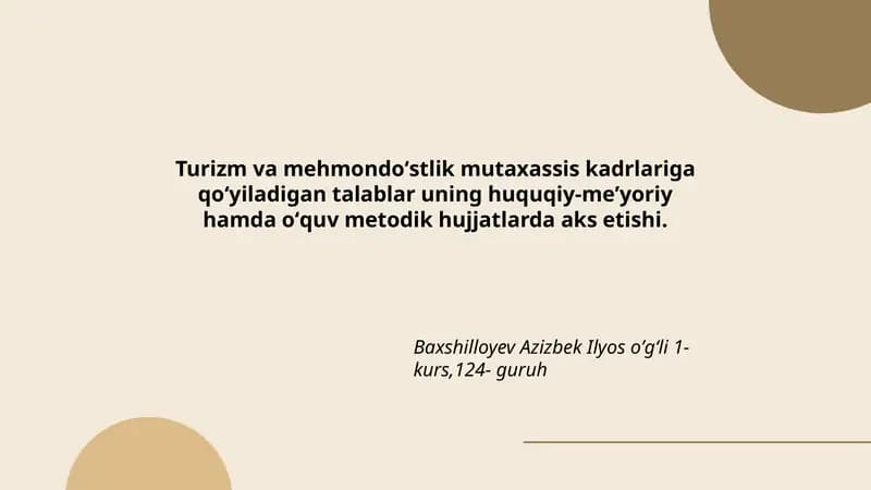 Turizm va mehmondoʻstlik