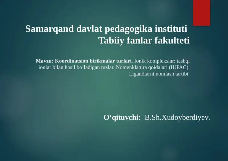 Koordinatsion birikmalar turlari
