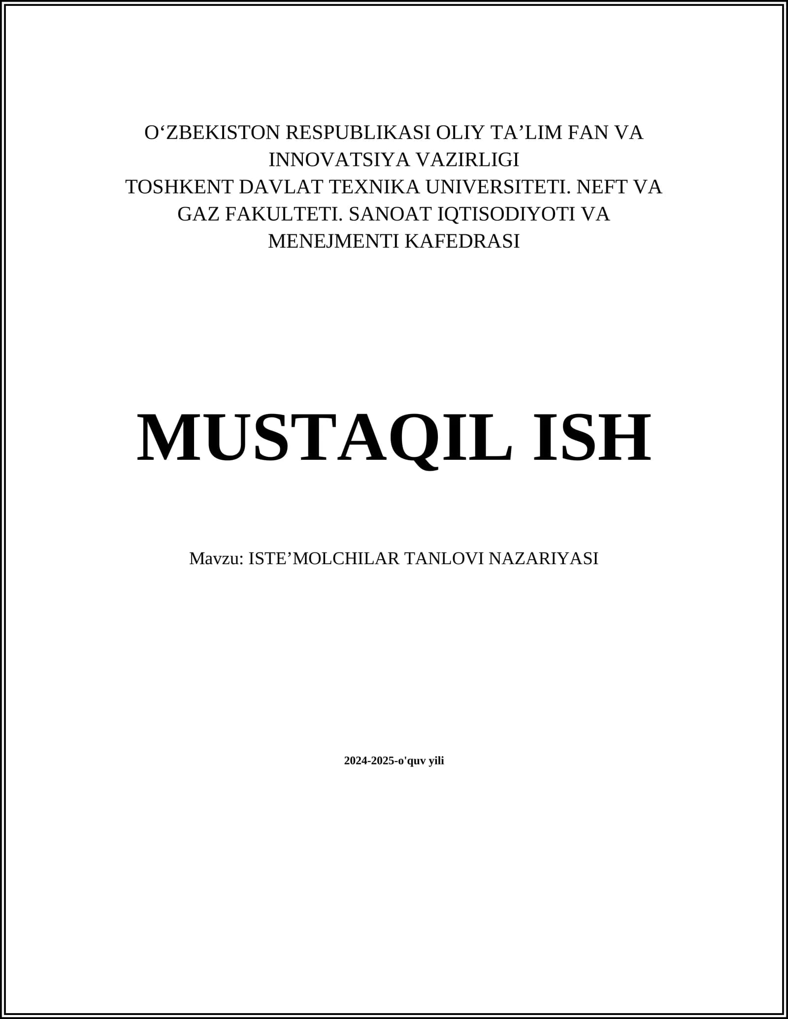 ISTEʼMOLCHILAR TANLOVI NAZARIYASI