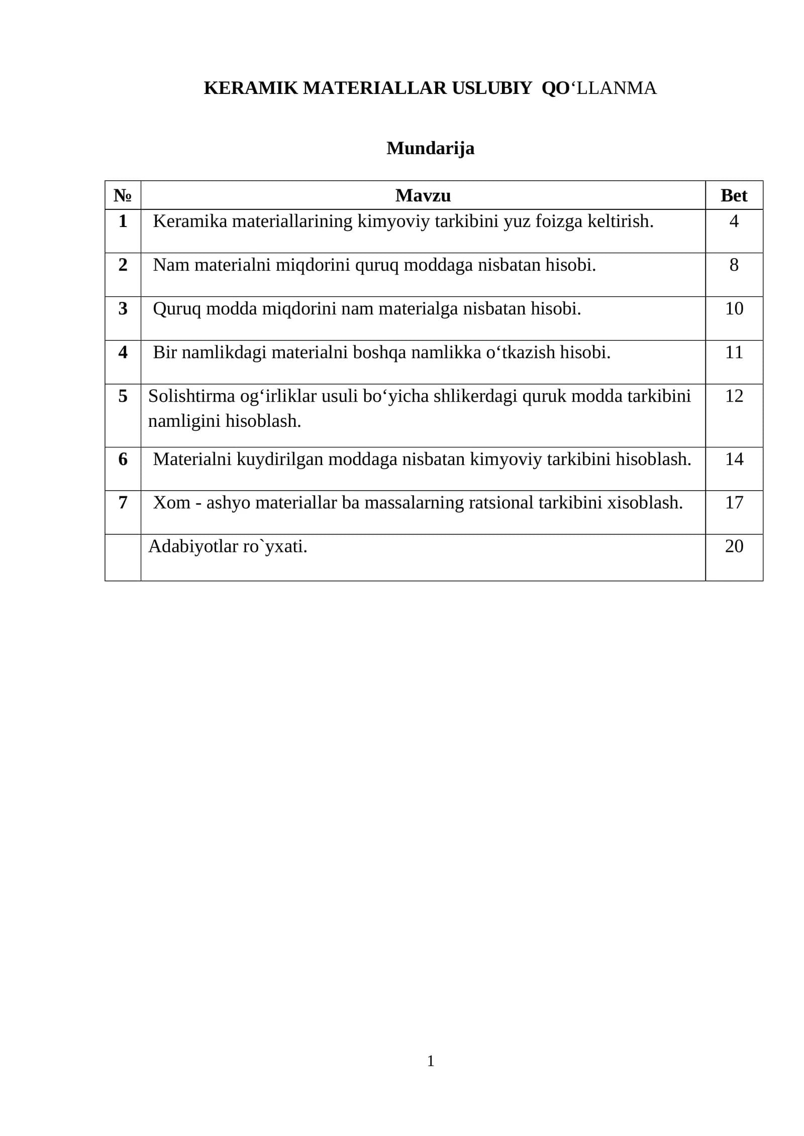 KERAMIK MATERIALLAR USLUBIY QO‘LLANMA