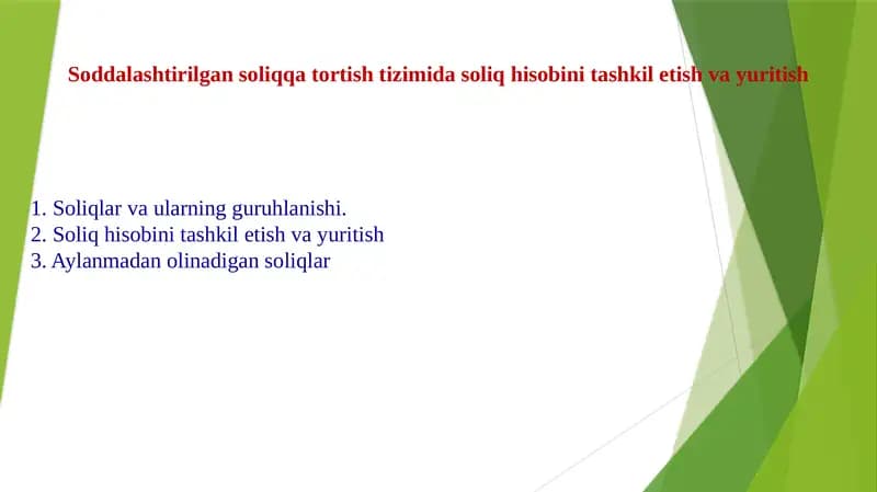 Soliq hisobini tashkil etish va yuritish