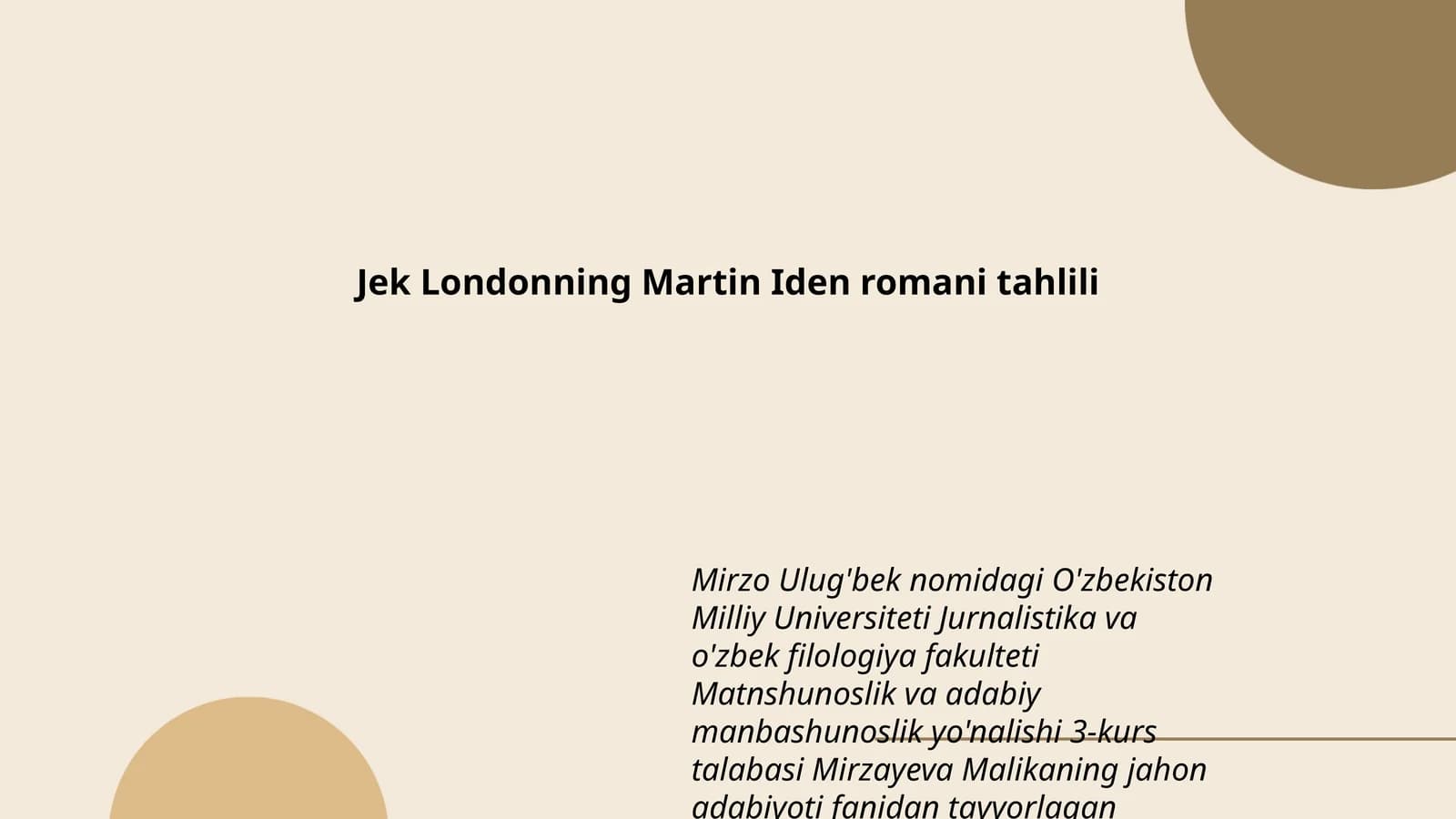 Martin Iden romanining tahlili