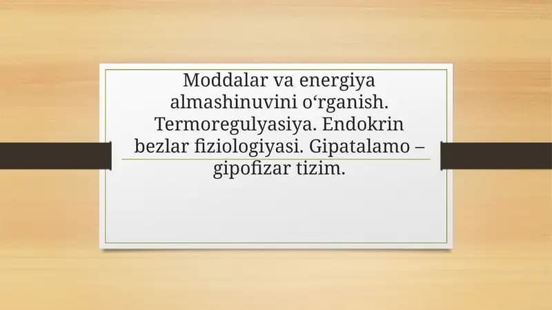 Moddalar Almashinuvi Patofiziologiyasi