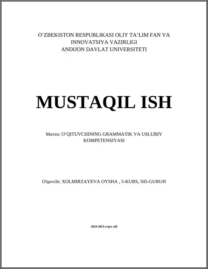 O’QITUVCHINING GRAMMATIK VA USLUBIY KOMPETENSIYASI