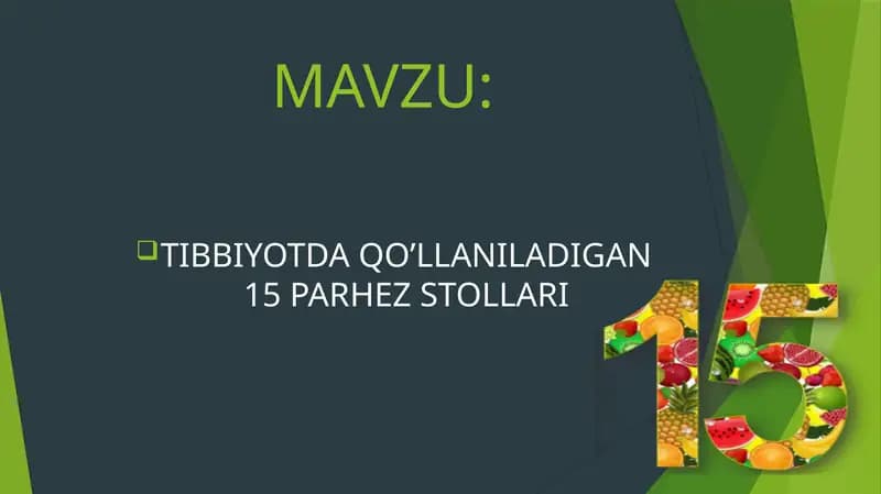 TIBBIYOTDA QO’LLANILADIGAN 15 PARHEZ STOLLARI