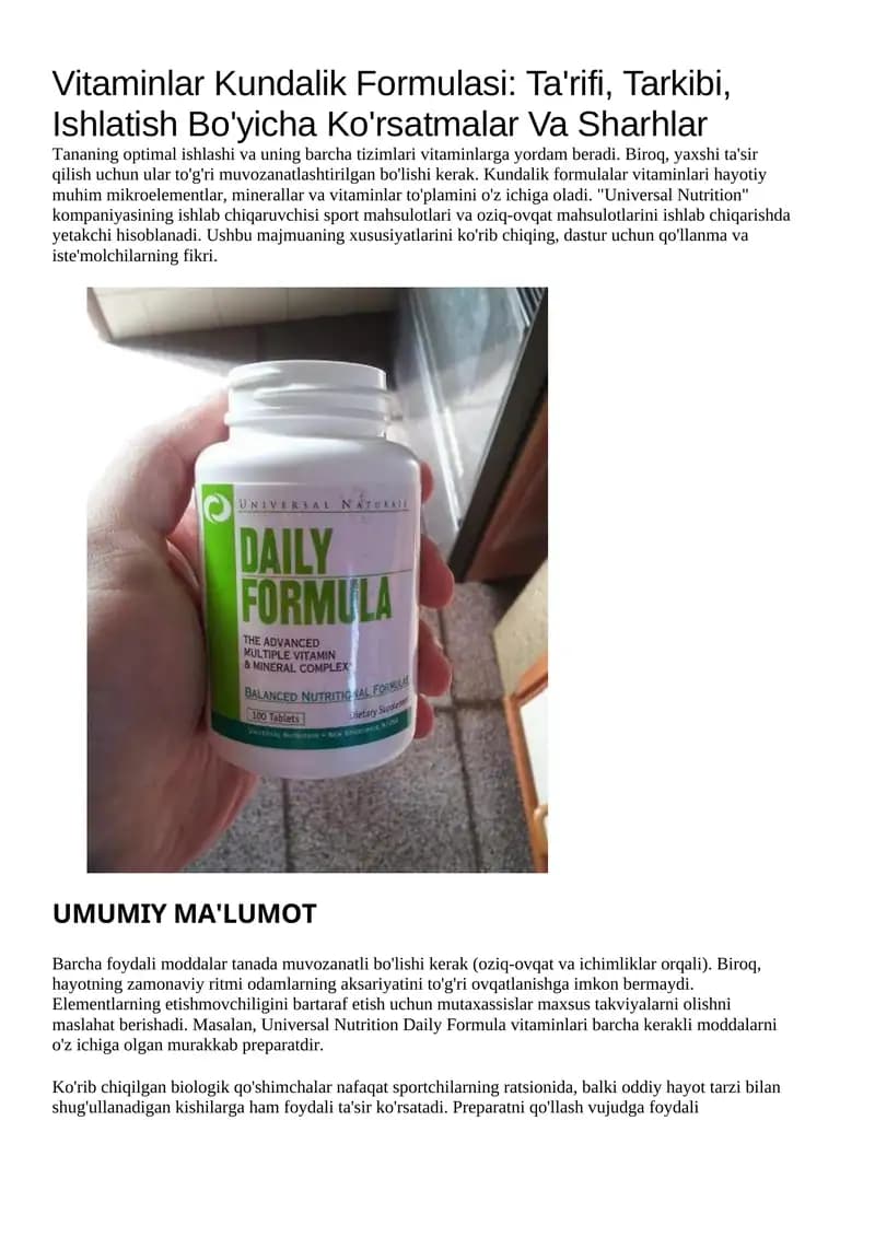 Vitaminlar Kundalik Formulasi